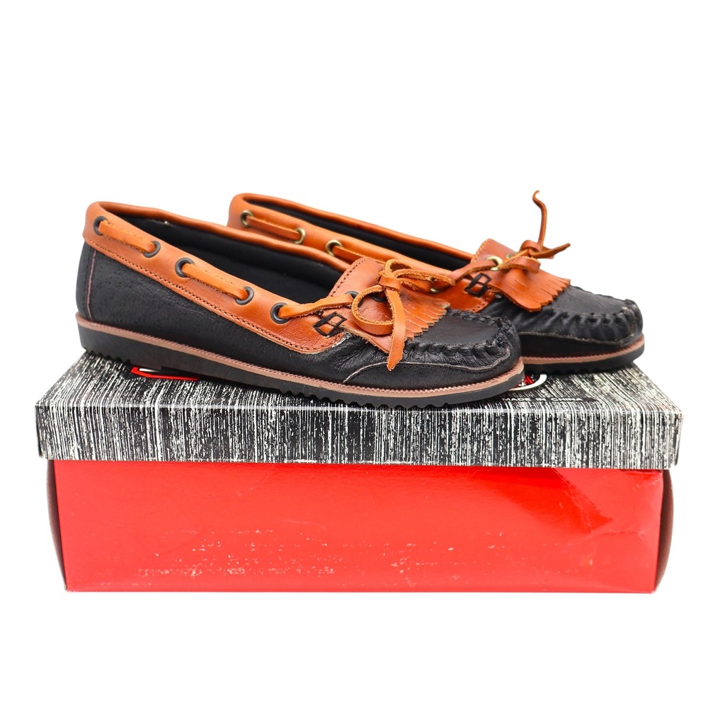 Red Camel Kamper Moccasin Loafers Kids 12.5 Vintage Black Tan Leather Kiltie